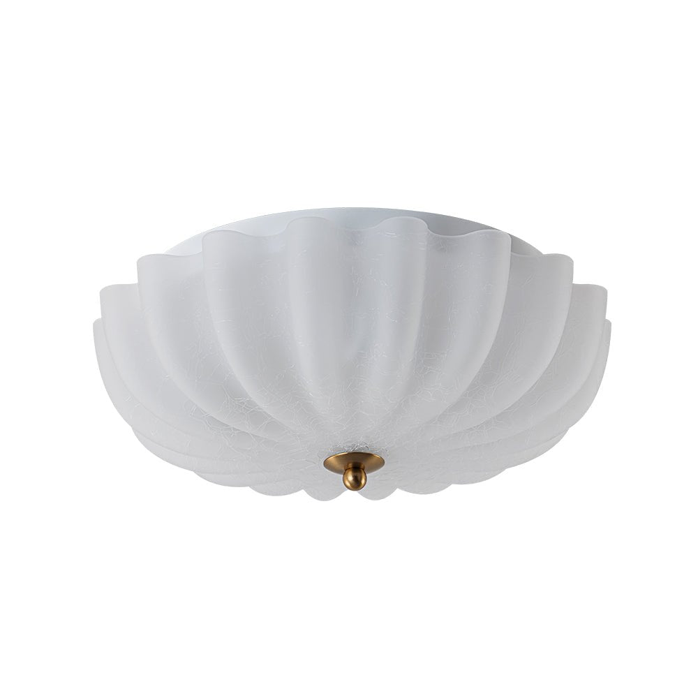 Boho Pleated Flower White Crackled Glass Semi Flush