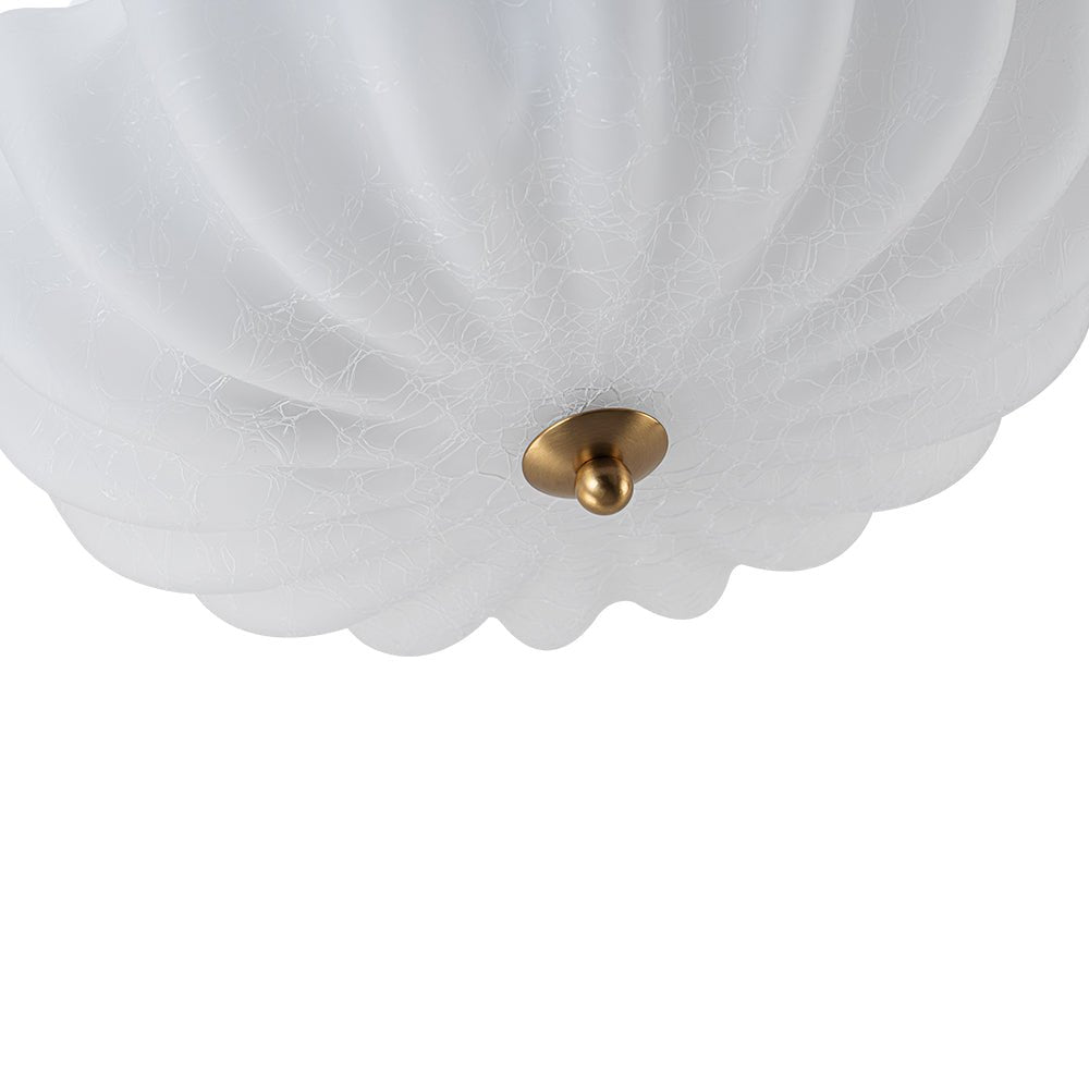 Boho Pleated Flower White Crackled Glass Semi Flush