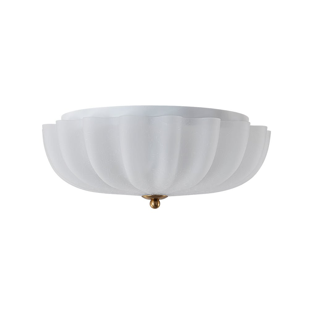 Boho Pleated Flower White Crackled Glass Semi Flush