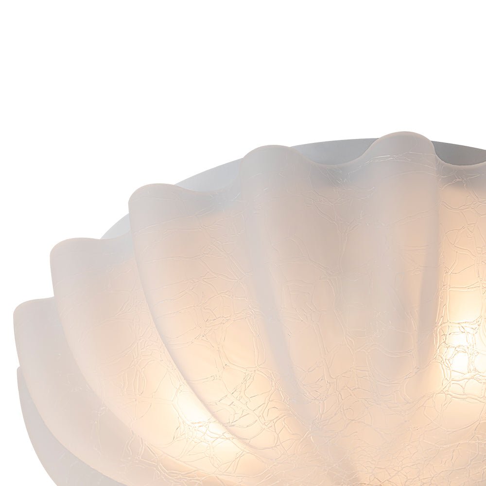Boho Pleated Flower White Crackled Glass Semi Flush