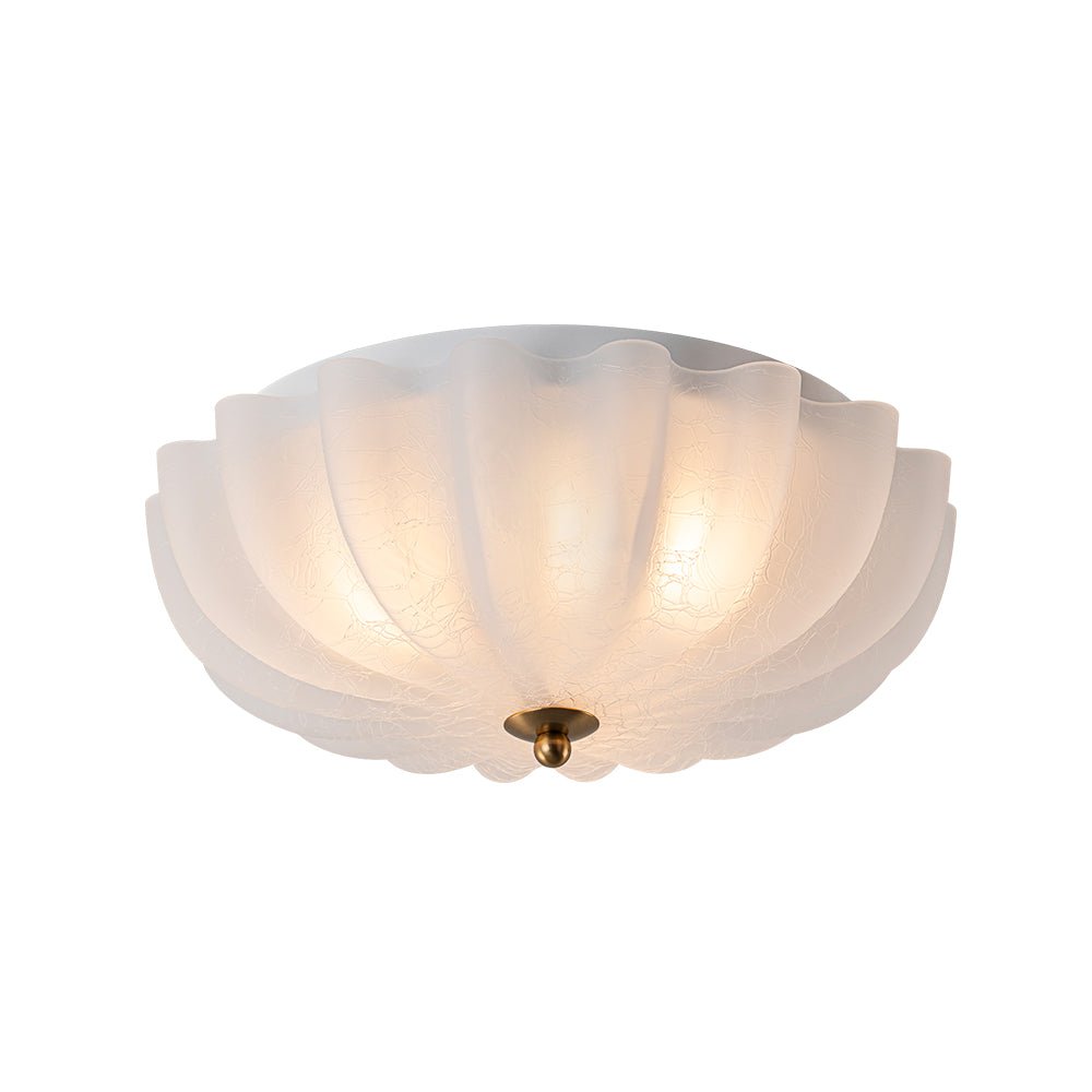 Boho Pleated Flower White Crackled Glass Semi Flush