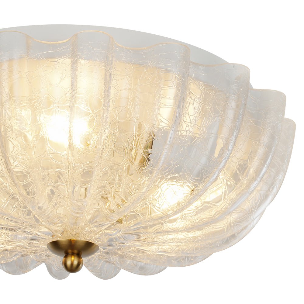 Boho Pleated Flower White Crackled Glass Semi Flush