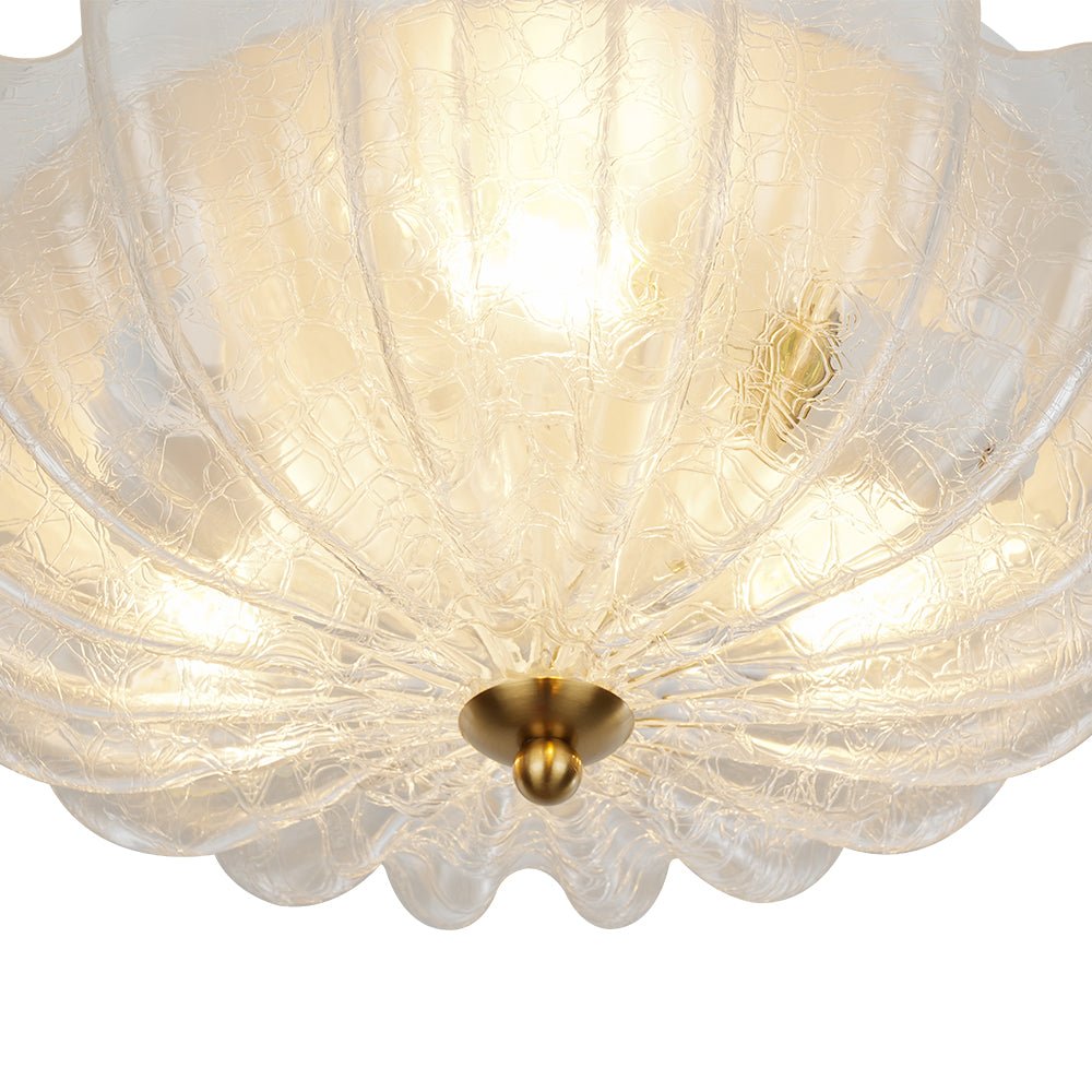 Boho Pleated Flower White Crackled Glass Semi Flush