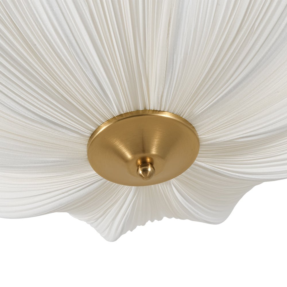 Boho Pleated Flower White Fabric Semi Flush Mount