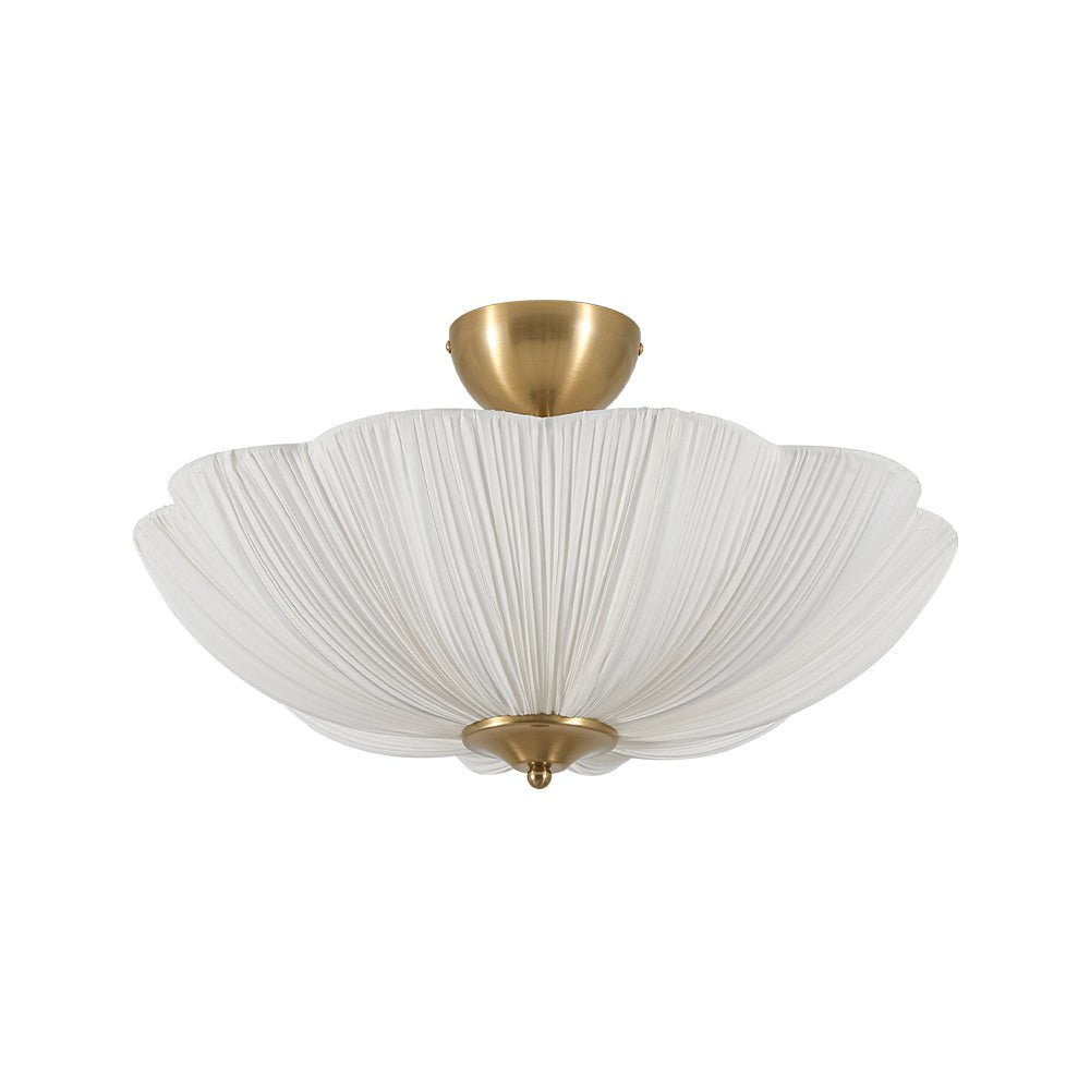 Boho Pleated Flower White Fabric Semi Flush Mount