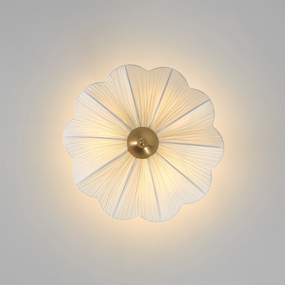 Boho Pleated Flower White Fabric Semi Flush Mount