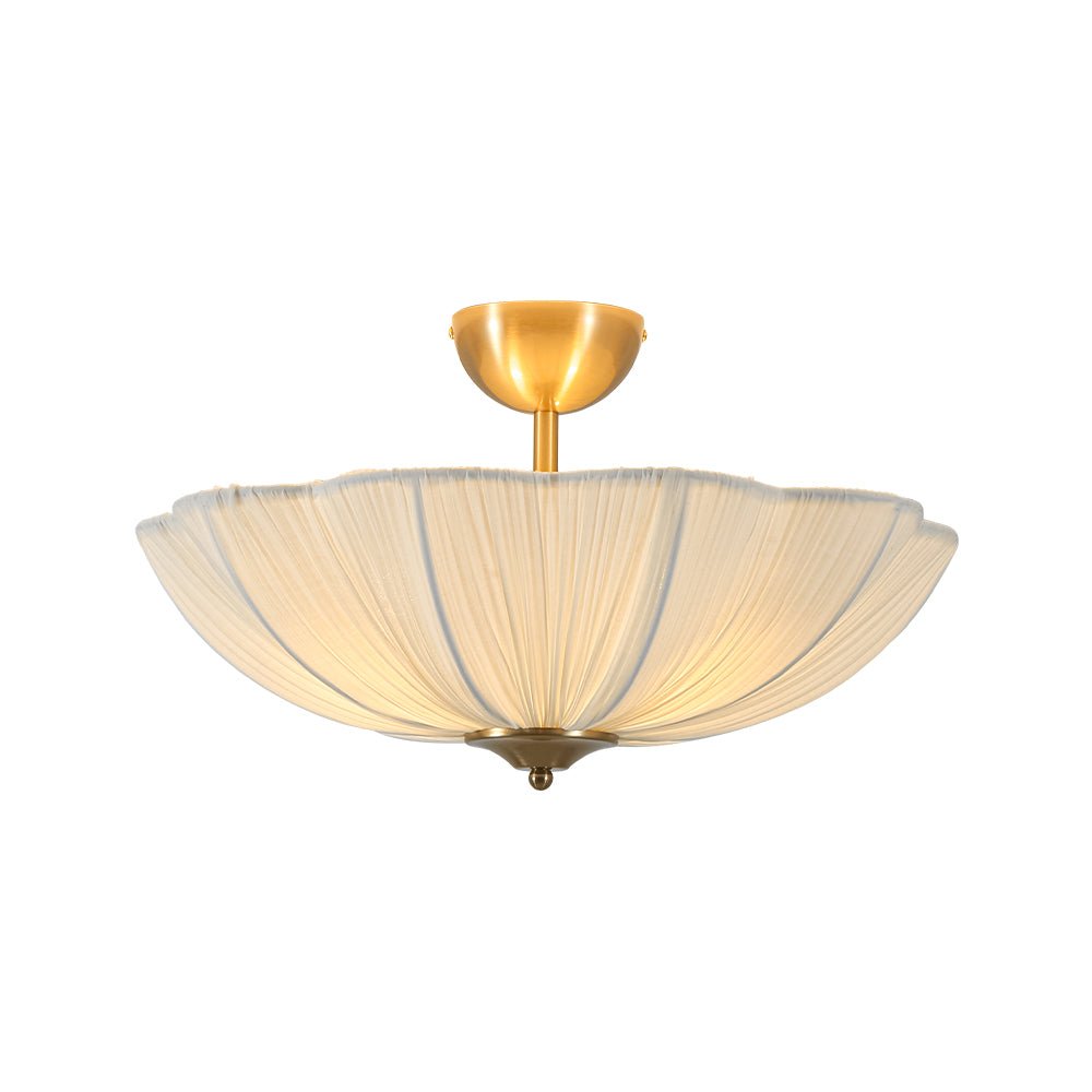 Boho Pleated Flower White Fabric Semi Flush Mount