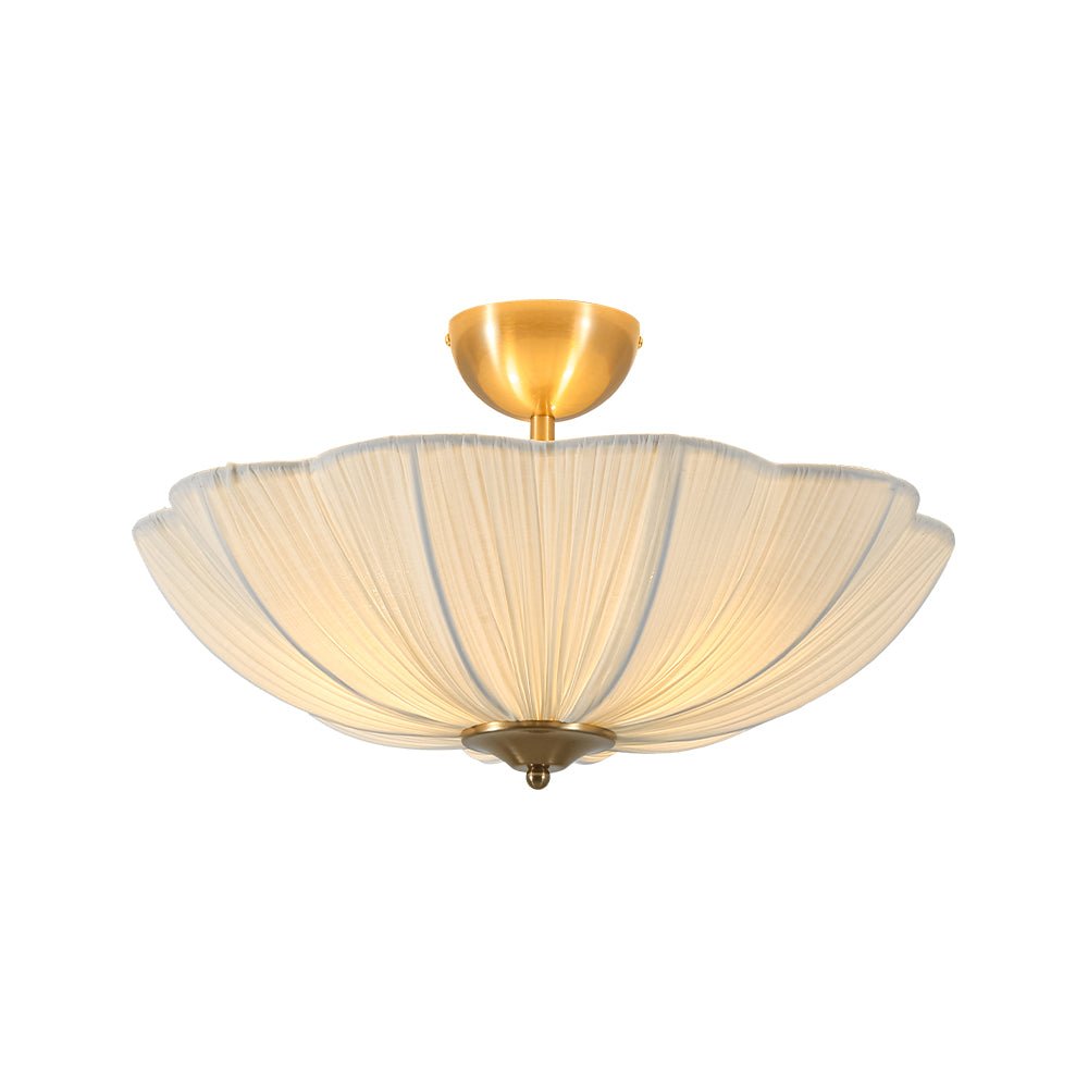 Boho Pleated Flower White Fabric Semi Flush Mount