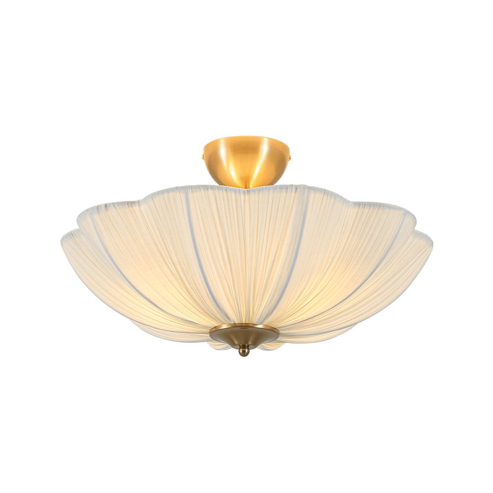 Boho Pleated Flower White Fabric Semi Flush Mount
