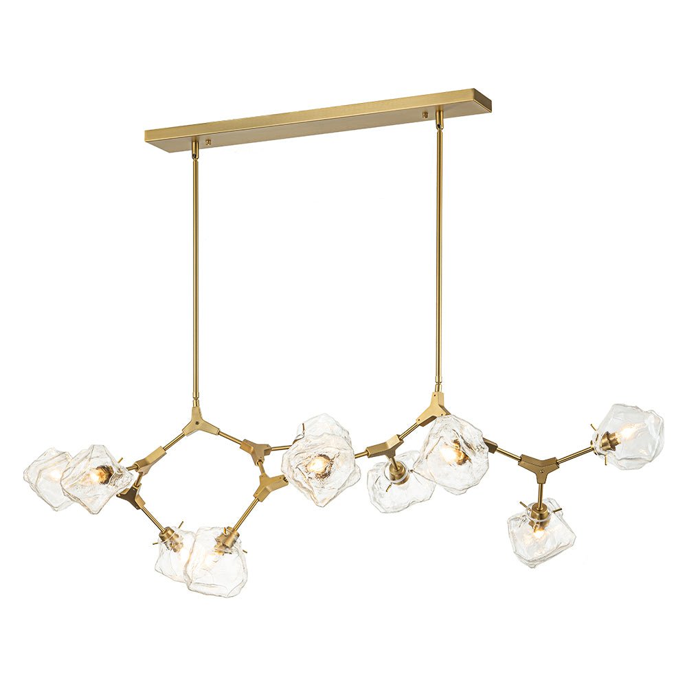 Brass 10-Light Branch Frozen Glass Ice Style Island Pendant