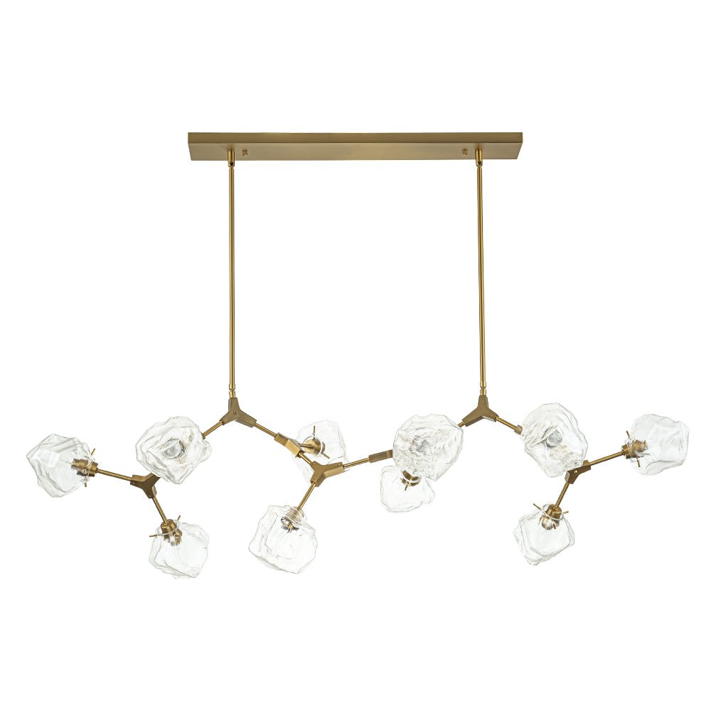 Brass 10-Light Branch Frozen Glass Ice Style Island Pendant