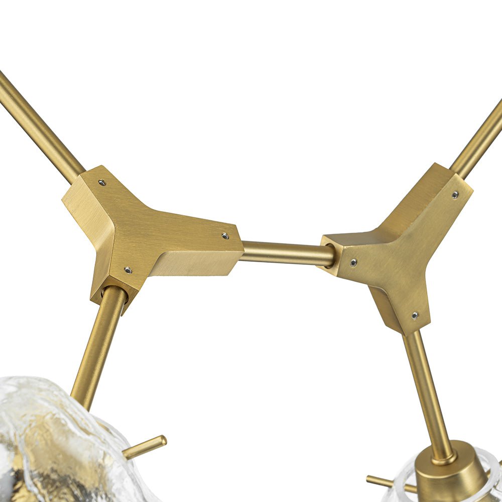 Brass 10-Light Branch Frozen Glass Ice Style Island Pendant