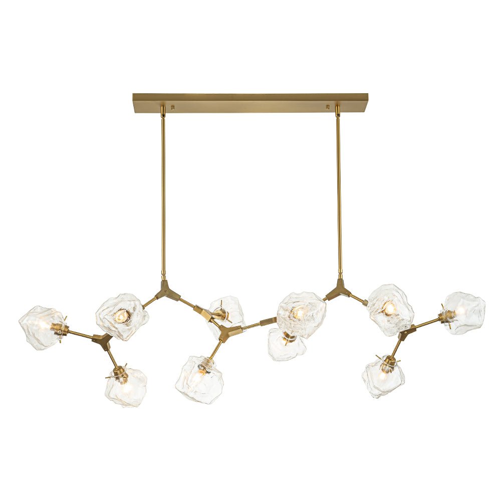 Brass 10-Light Branch Frozen Glass Ice Style Island Pendant