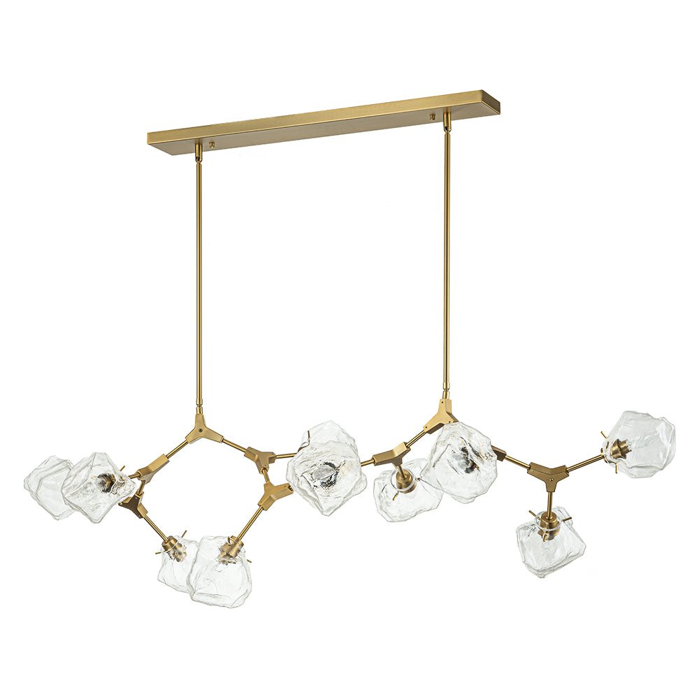 Brass 10-Light Branch Frozen Glass Ice Style Island Pendant