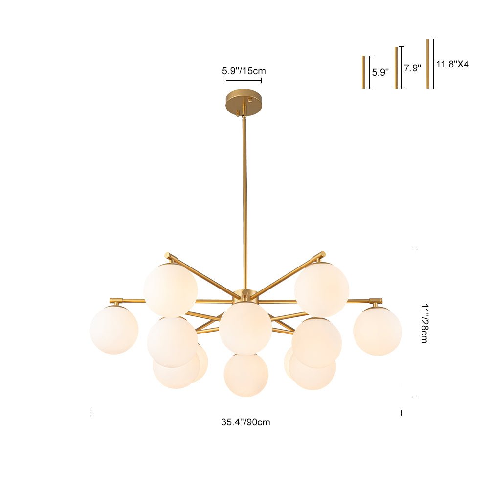 Brass 2-Tier Sputnik Frosted Glass Bubble Pendant Chandelier