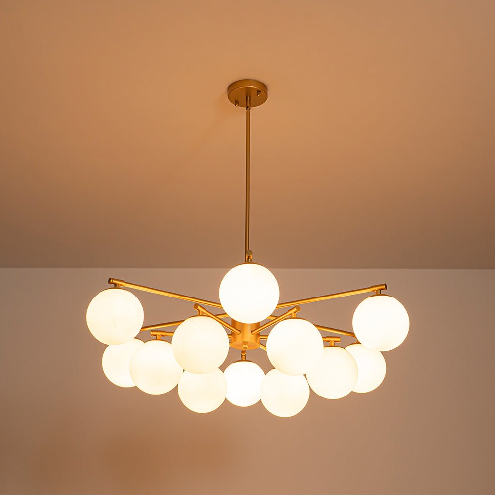 Brass 2-Tier Sputnik Frosted Glass Bubble Pendant Chandelier