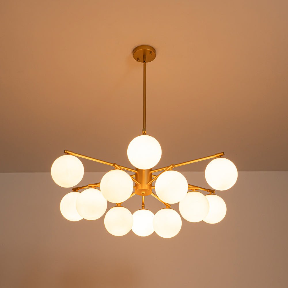 Brass 2-Tier Sputnik Frosted Glass Bubble Pendant Chandelier