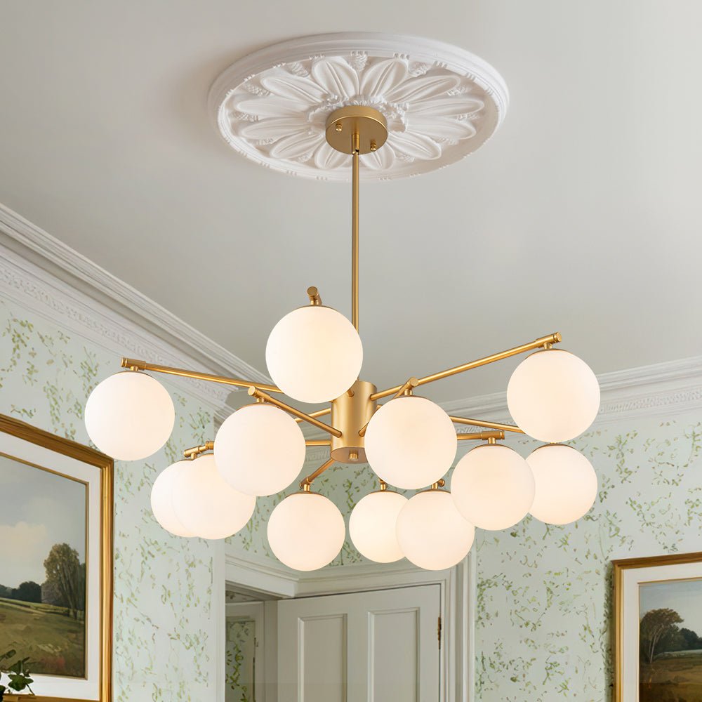 Brass 2-Tier Sputnik Frosted Glass Bubble Pendant Chandelier