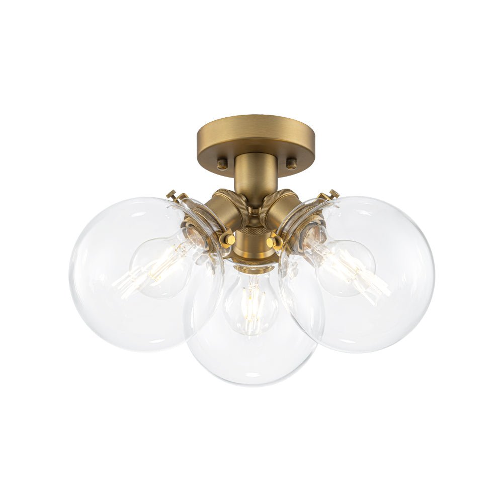 Brass 3-Light Clear Glass Glass Globe Ceiling Light