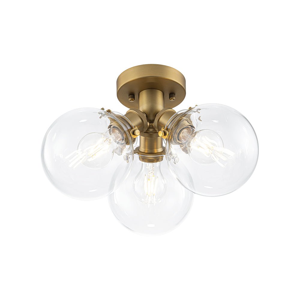 Brass 3-Light Clear Glass Glass Globe Ceiling Light