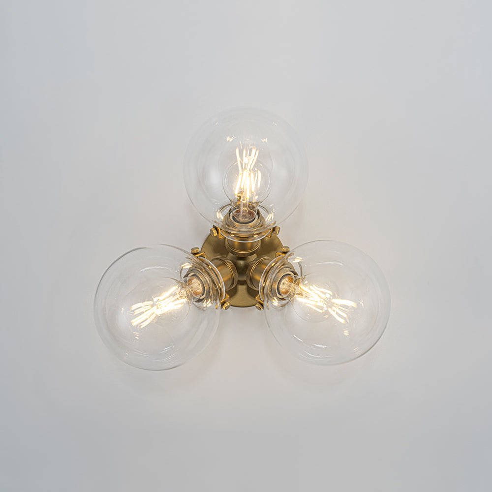 Brass 3-Light Clear Glass Glass Globe Ceiling Light