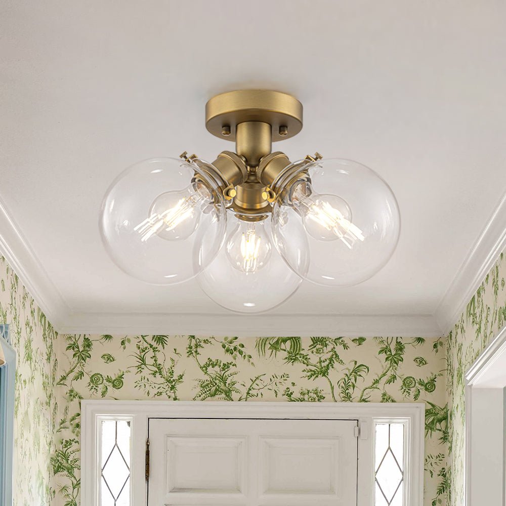 Brass 3-Light Clear Glass Glass Globe Ceiling Light