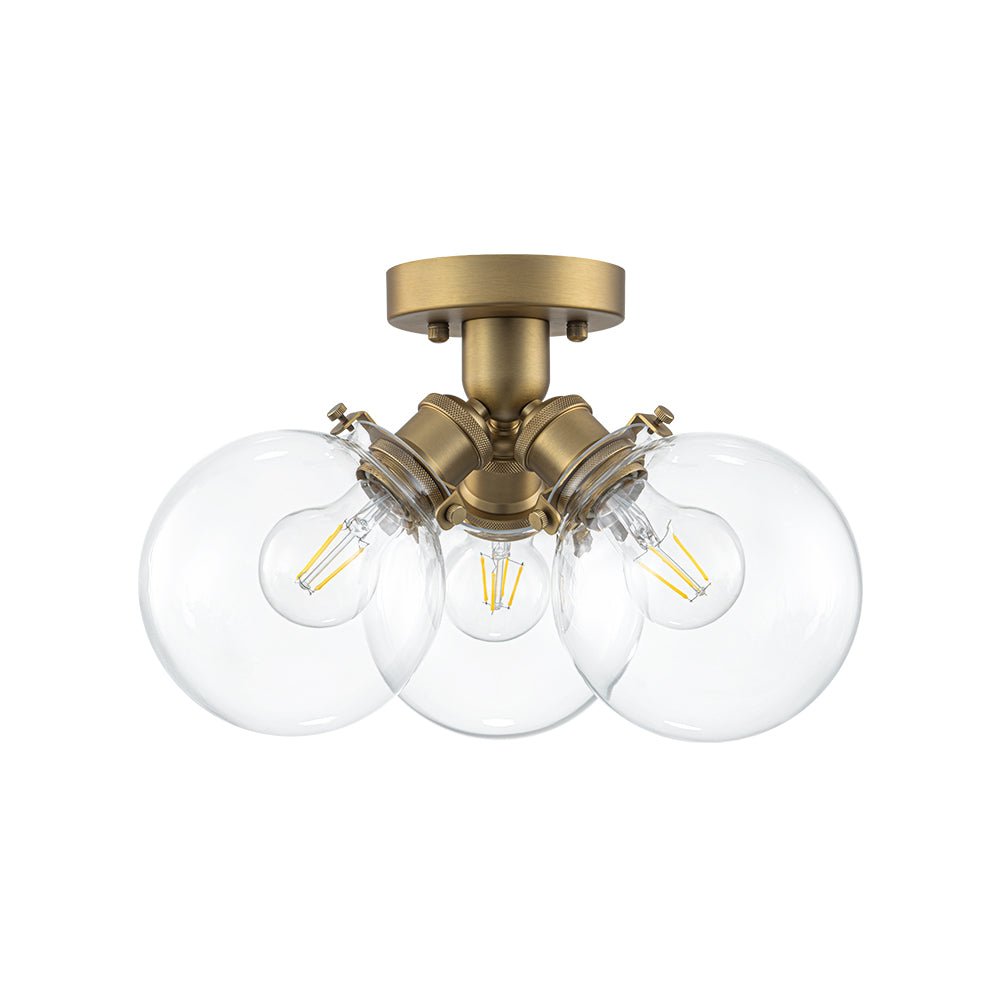 Brass 3-Light Clear Glass Glass Globe Ceiling Light