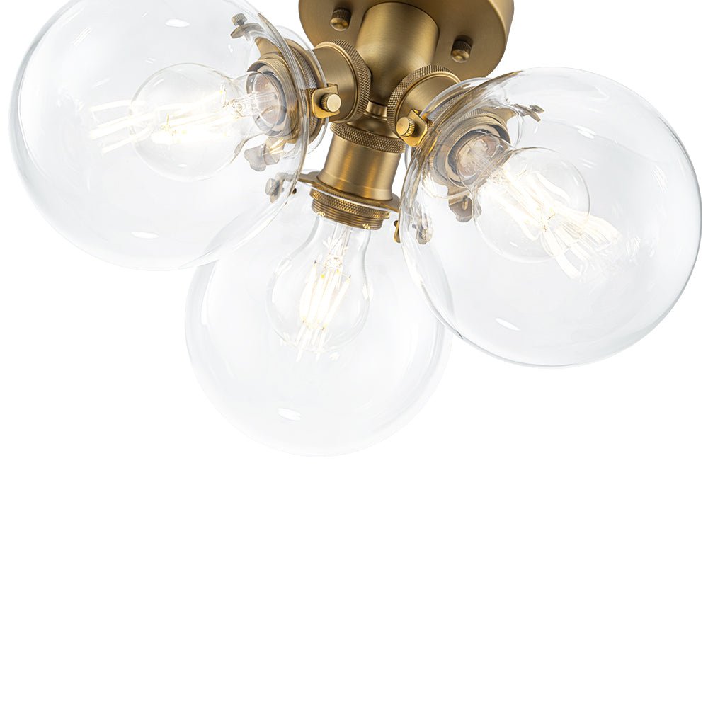 Brass 3-Light Clear Glass Glass Globe Ceiling Light