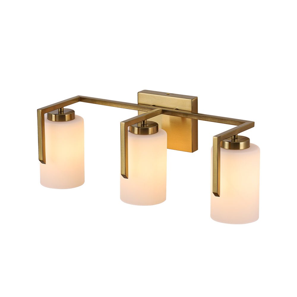 Brass 3-Light Frosted Glass Cylindrical Shade Vanity Wall Sconce