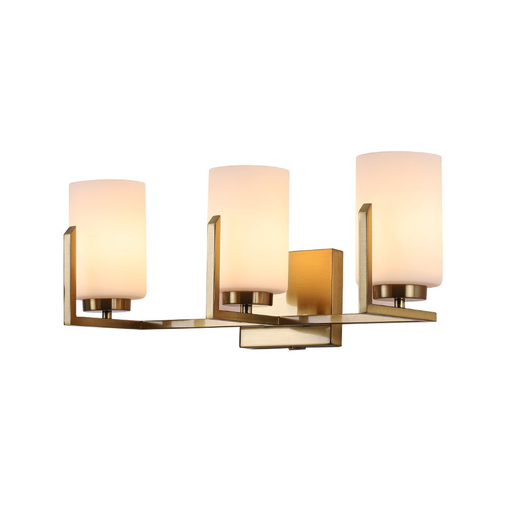 Brass 3-Light Frosted Glass Cylindrical Shade Vanity Wall Sconce