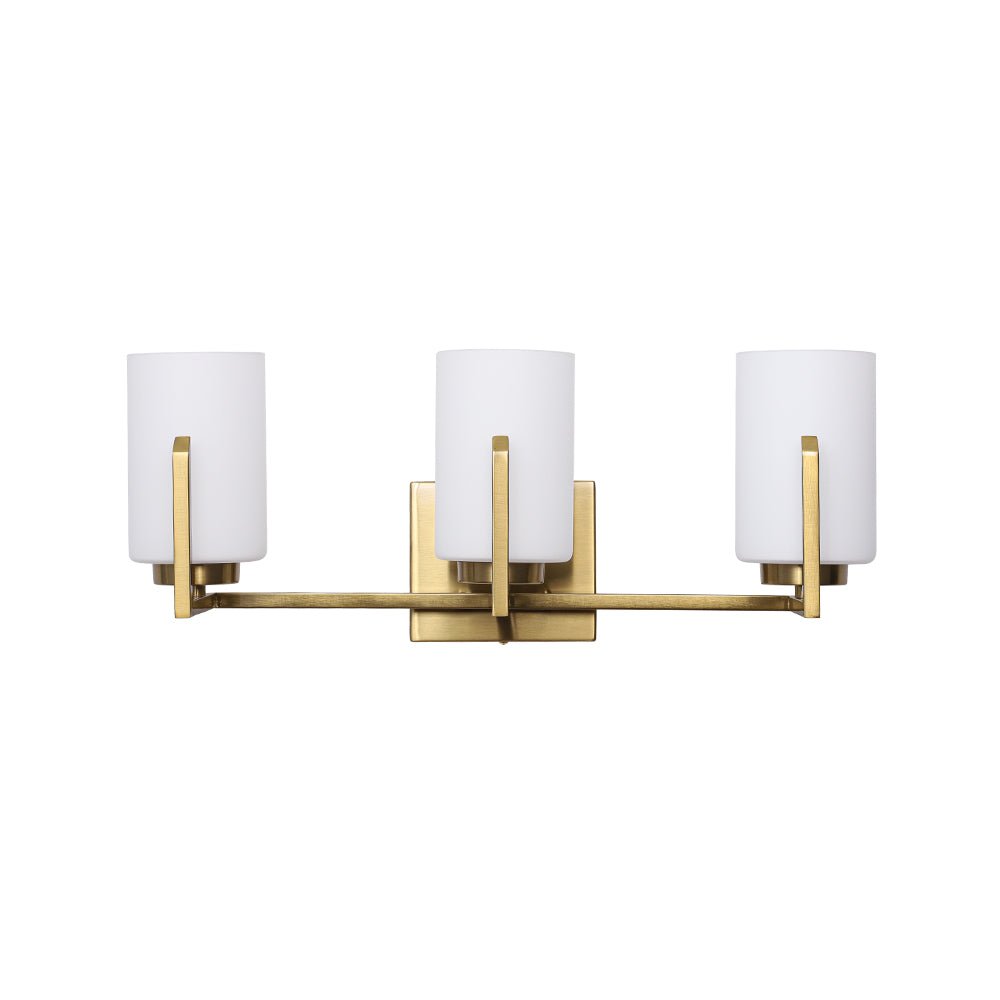 Brass 3-Light Frosted Glass Cylindrical Shade Vanity Wall Sconce