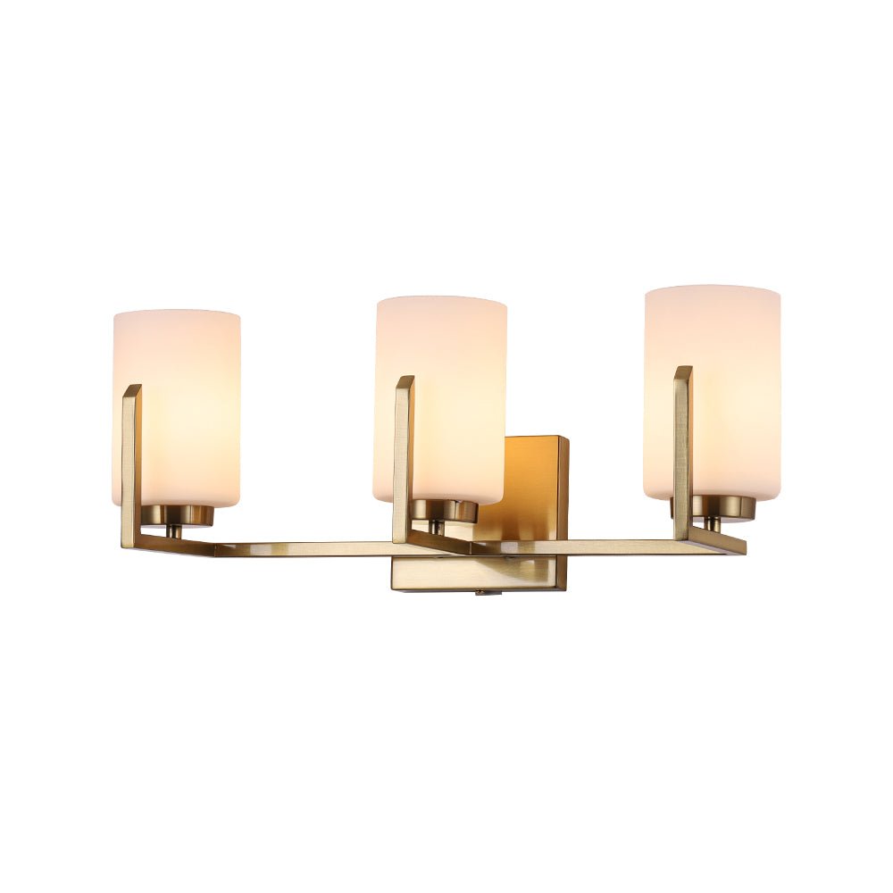 Brass 3-Light Frosted Glass Cylindrical Shade Vanity Wall Sconce