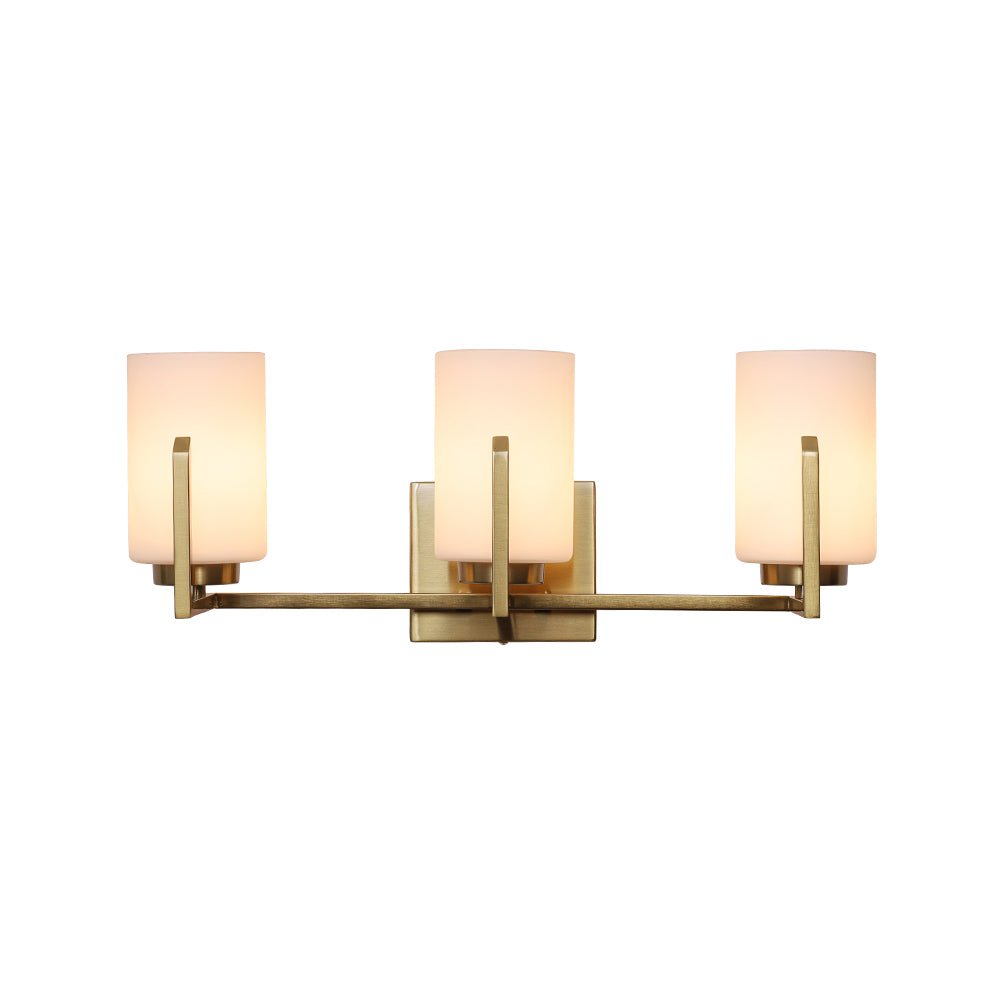 Brass 3-Light Frosted Glass Cylindrical Shade Vanity Wall Sconce