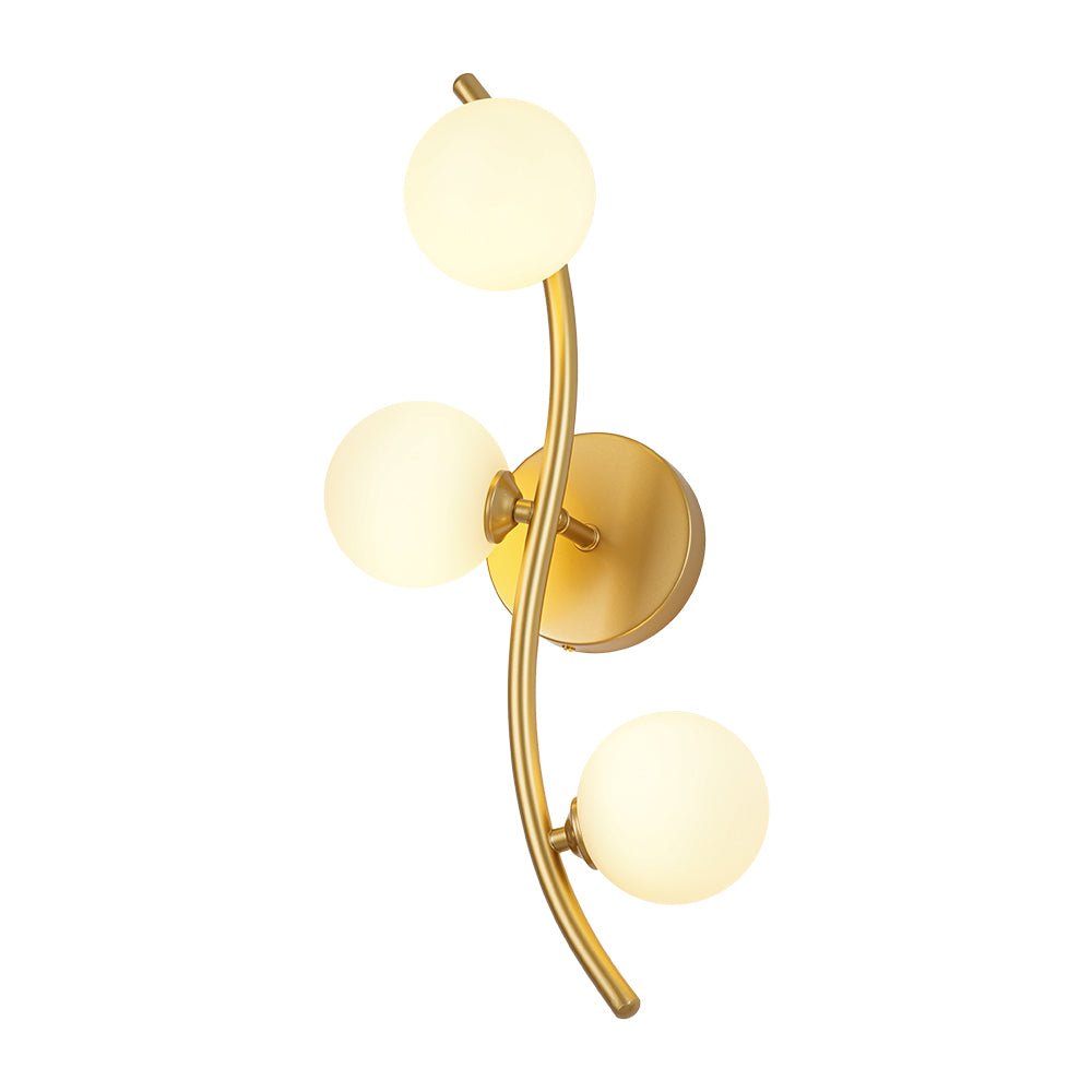 Brass 3-Light Frosted Glass Globe Semi Flush Wall Lamp