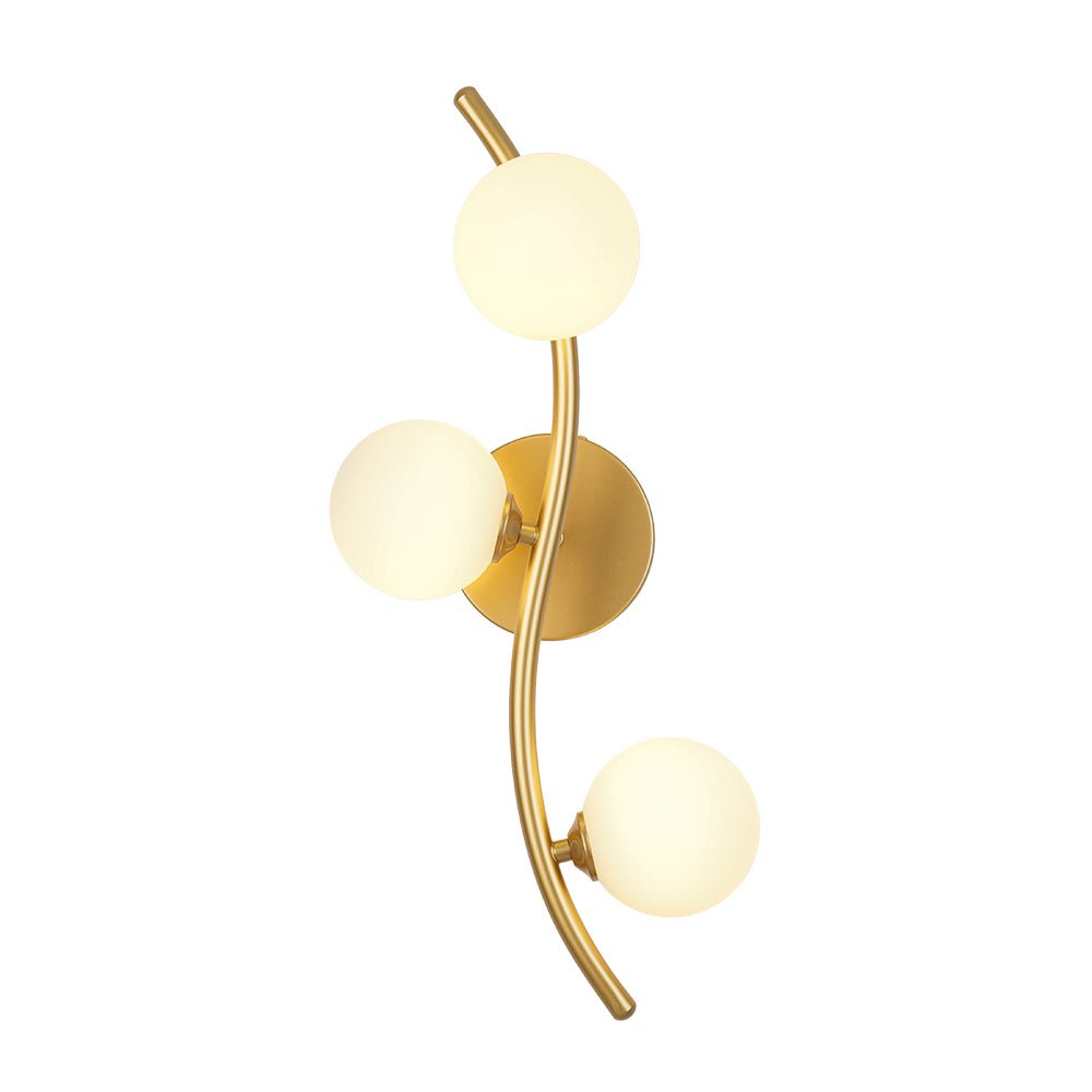 Brass 3-Light Frosted Glass Globe Semi Flush Wall Lamp
