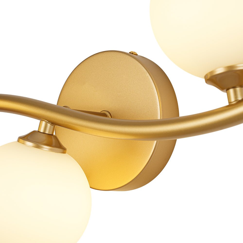 Brass 3-Light Frosted Glass Globe Semi Flush Wall Lamp