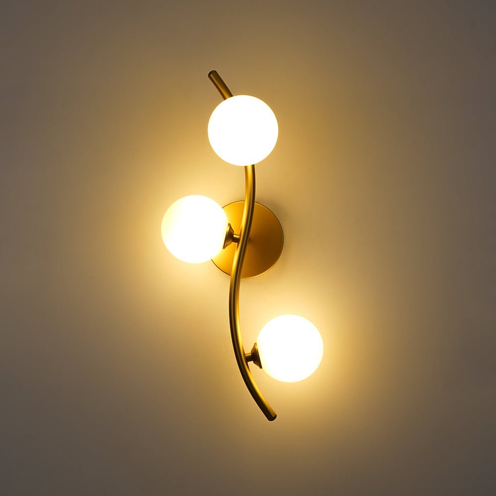 Brass 3-Light Frosted Glass Globe Semi Flush Wall Lamp