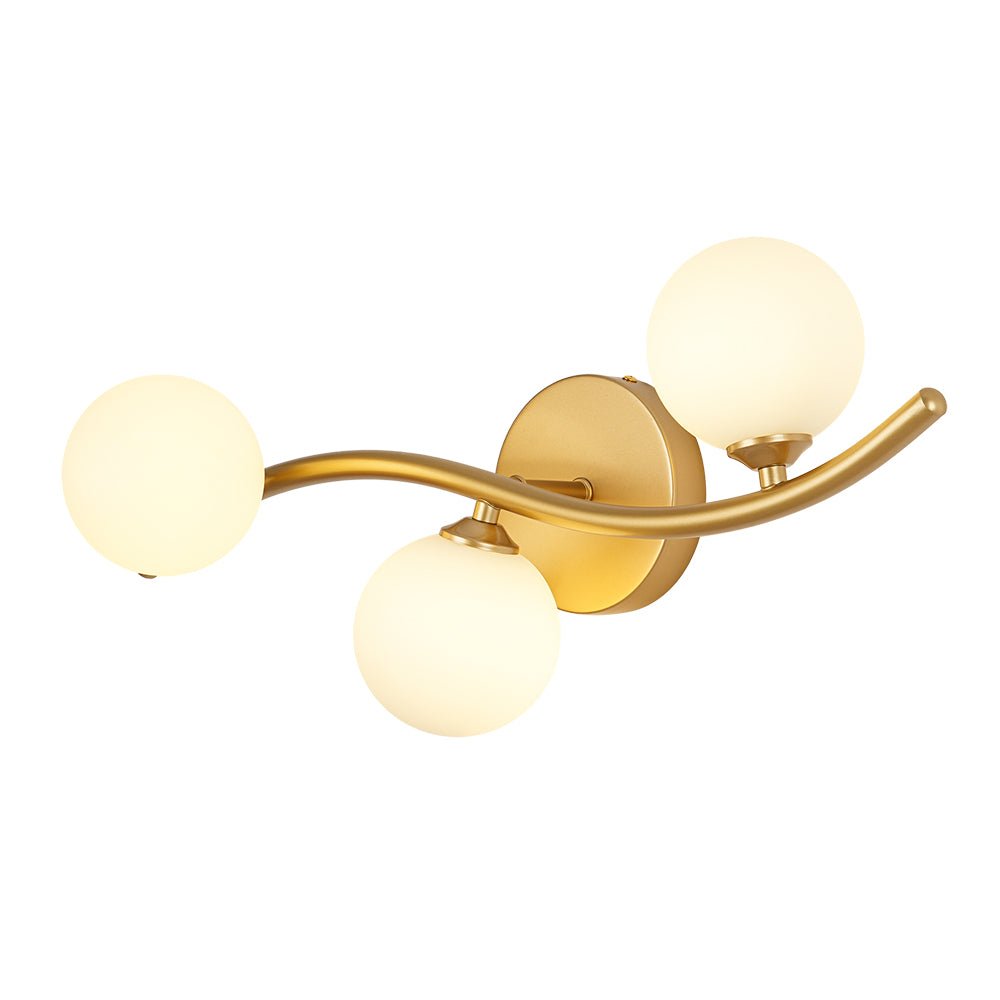 Brass 3-Light Frosted Glass Globe Semi Flush Wall Lamp