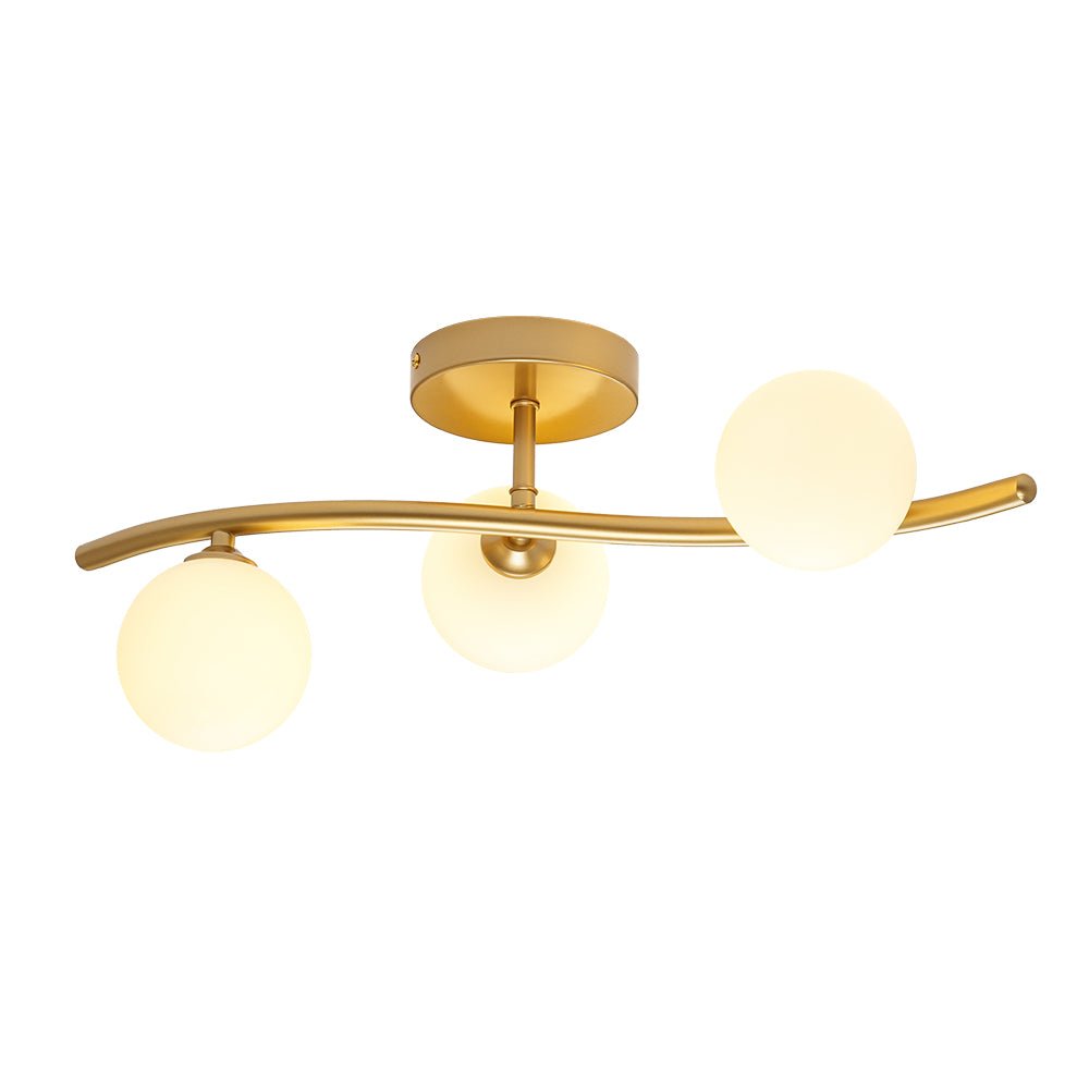 Brass 3-Light Frosted Glass Globe Semi Flush Wall Lamp