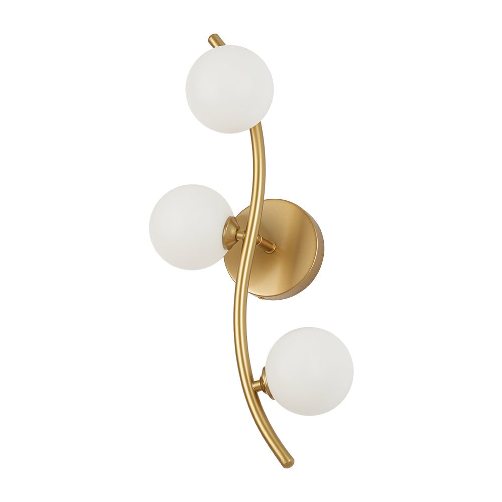 Brass 3-Light Frosted Glass Globe Semi Flush Wall Lamp