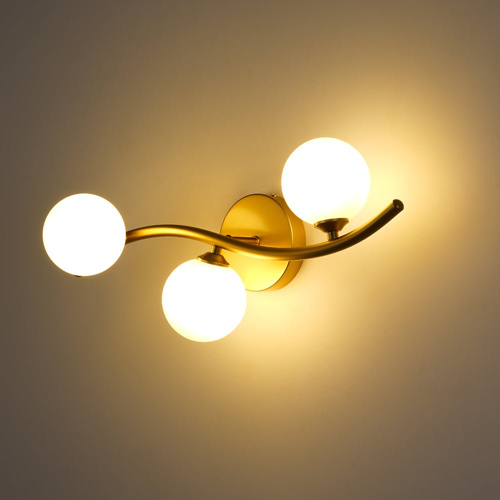 Brass 3-Light Frosted Glass Globe Semi Flush Wall Lamp