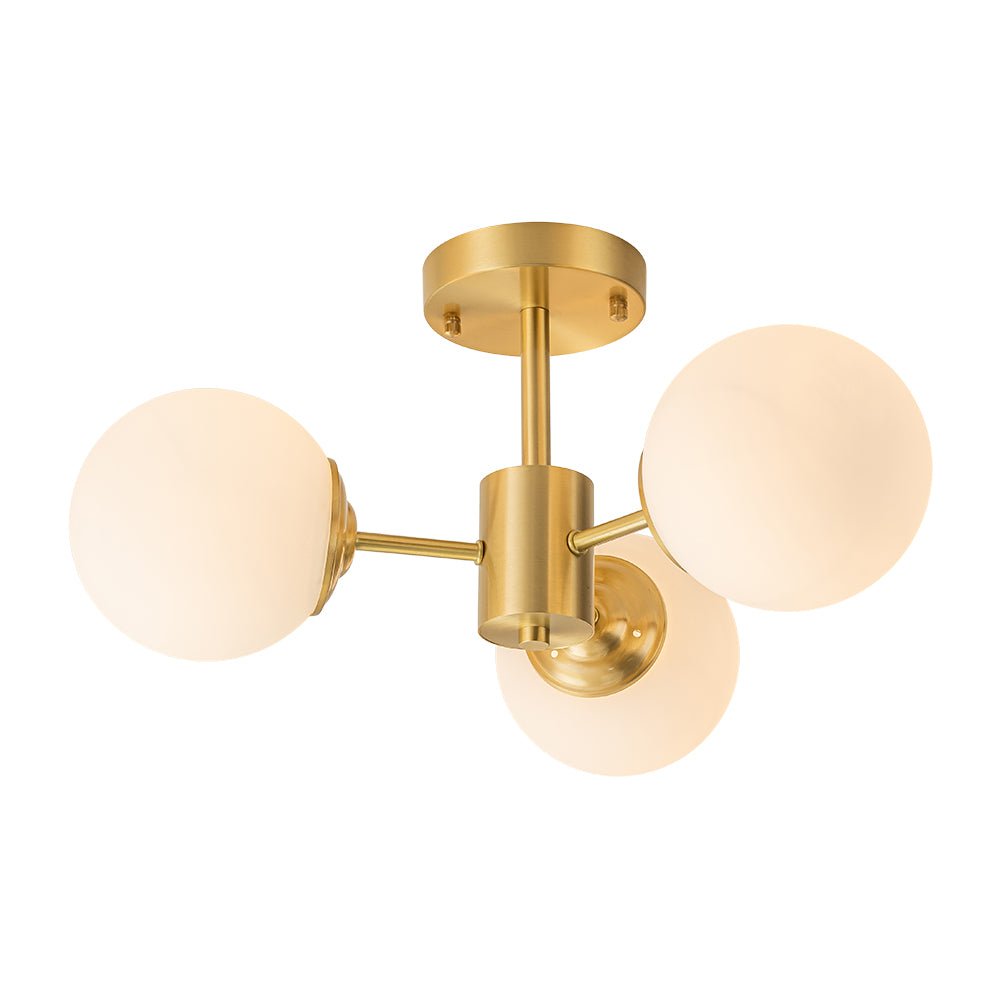 Brass 3-Light Opal Glass Globe Semi Flush Mount