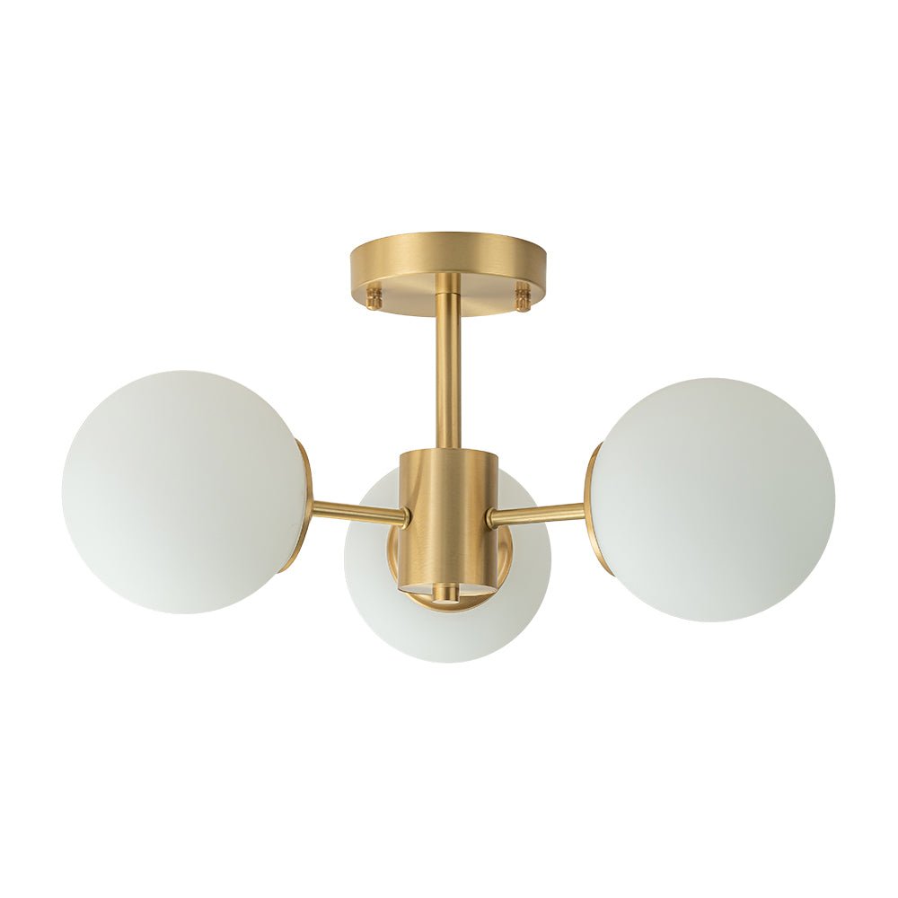 Brass 3-Light Opal Glass Globe Semi Flush Mount