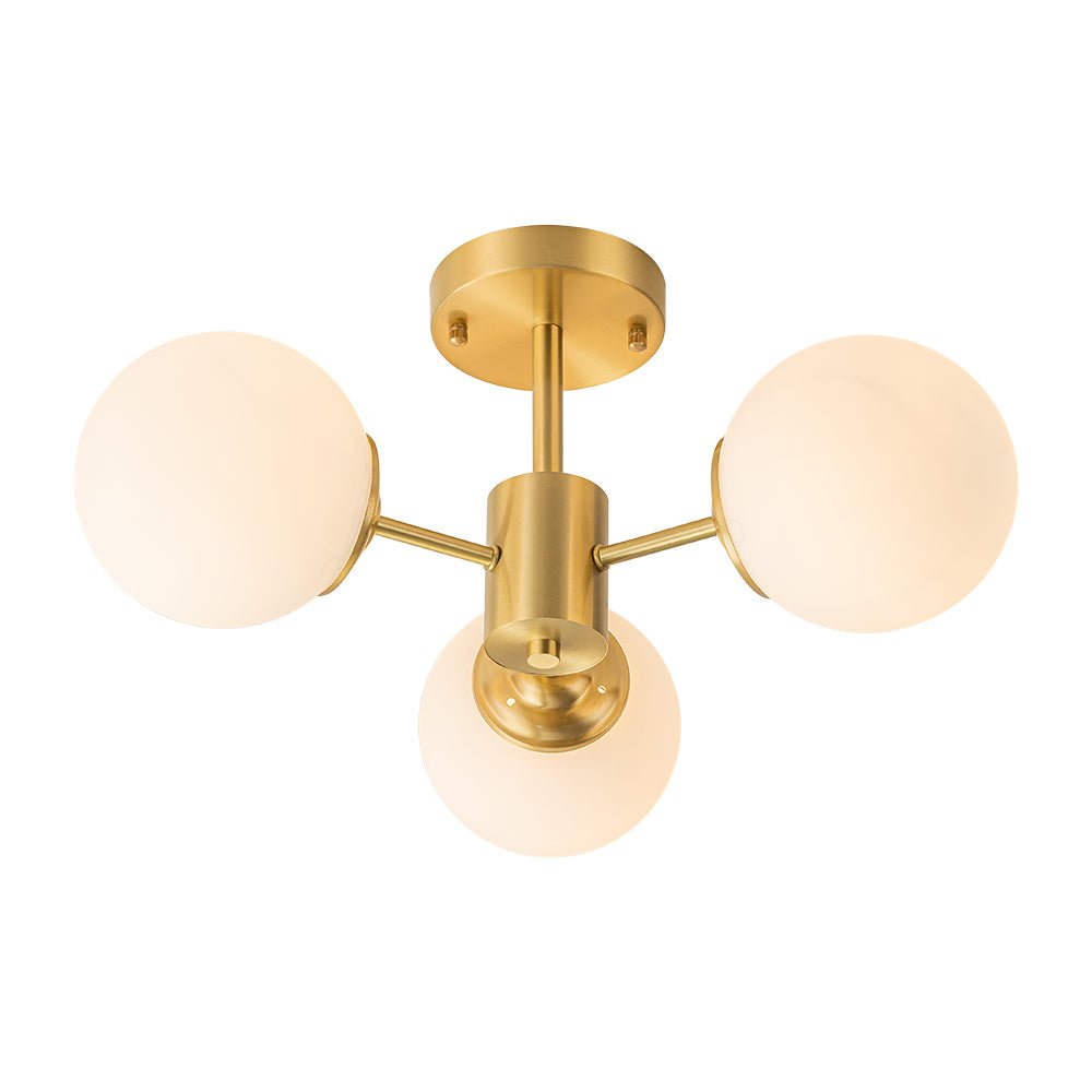 Brass 3-Light Opal Glass Globe Semi Flush Mount