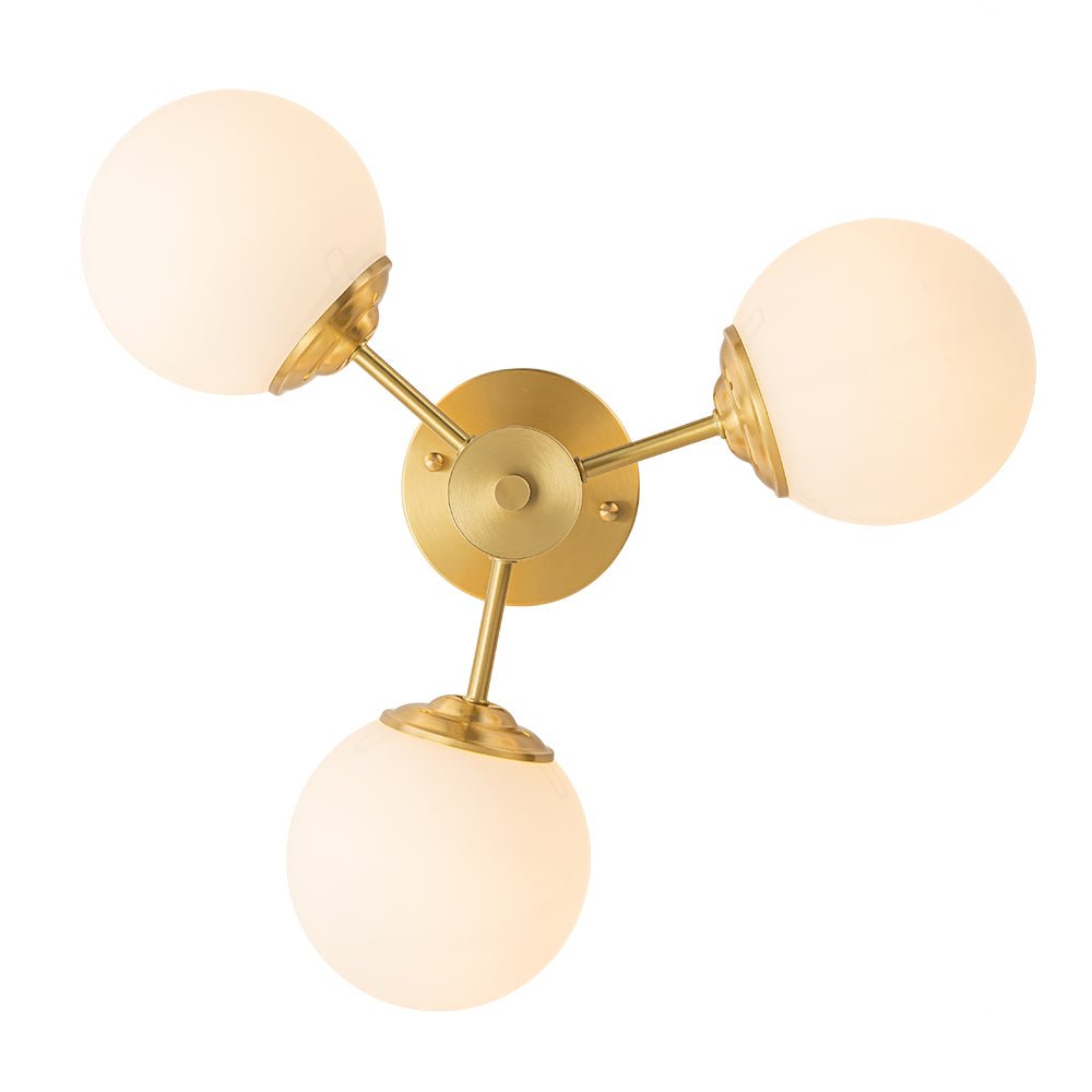 Brass 3-Light Opal Glass Globe Semi Flush Mount
