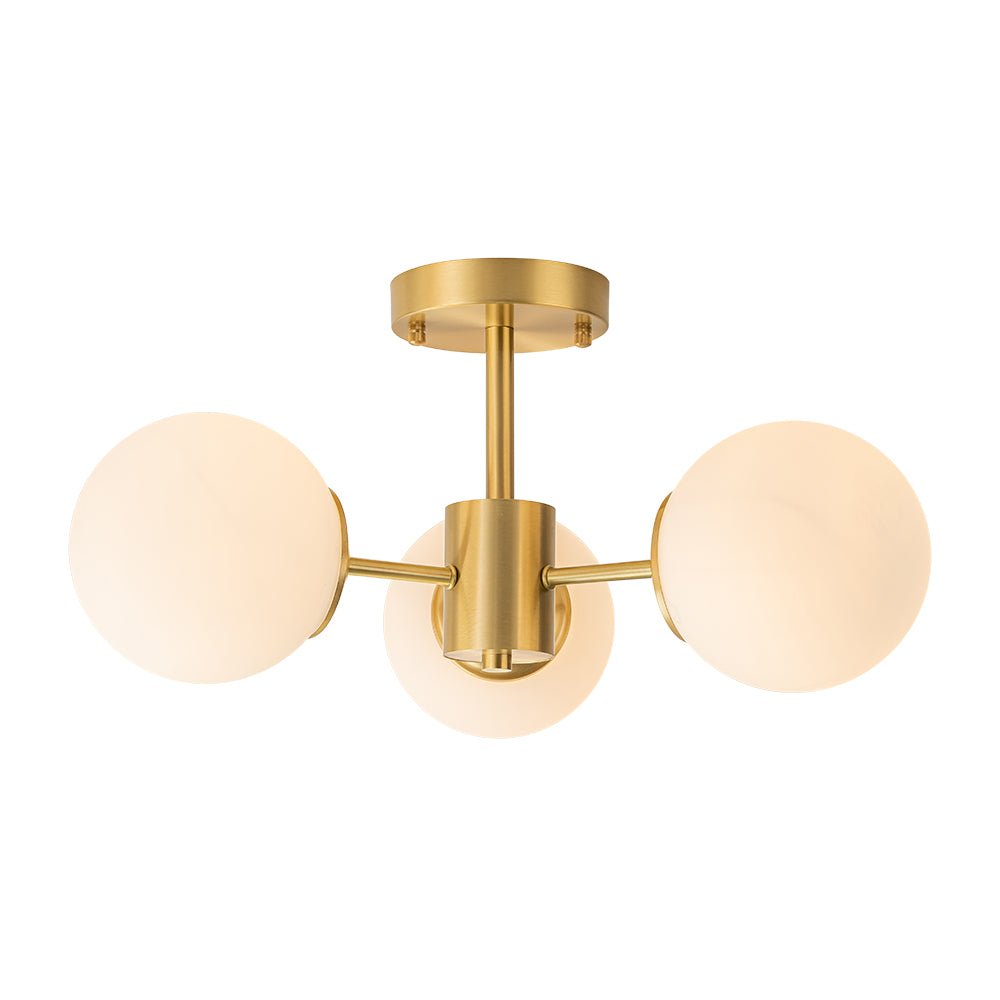 Brass 3-Light Opal Glass Globe Semi Flush Mount