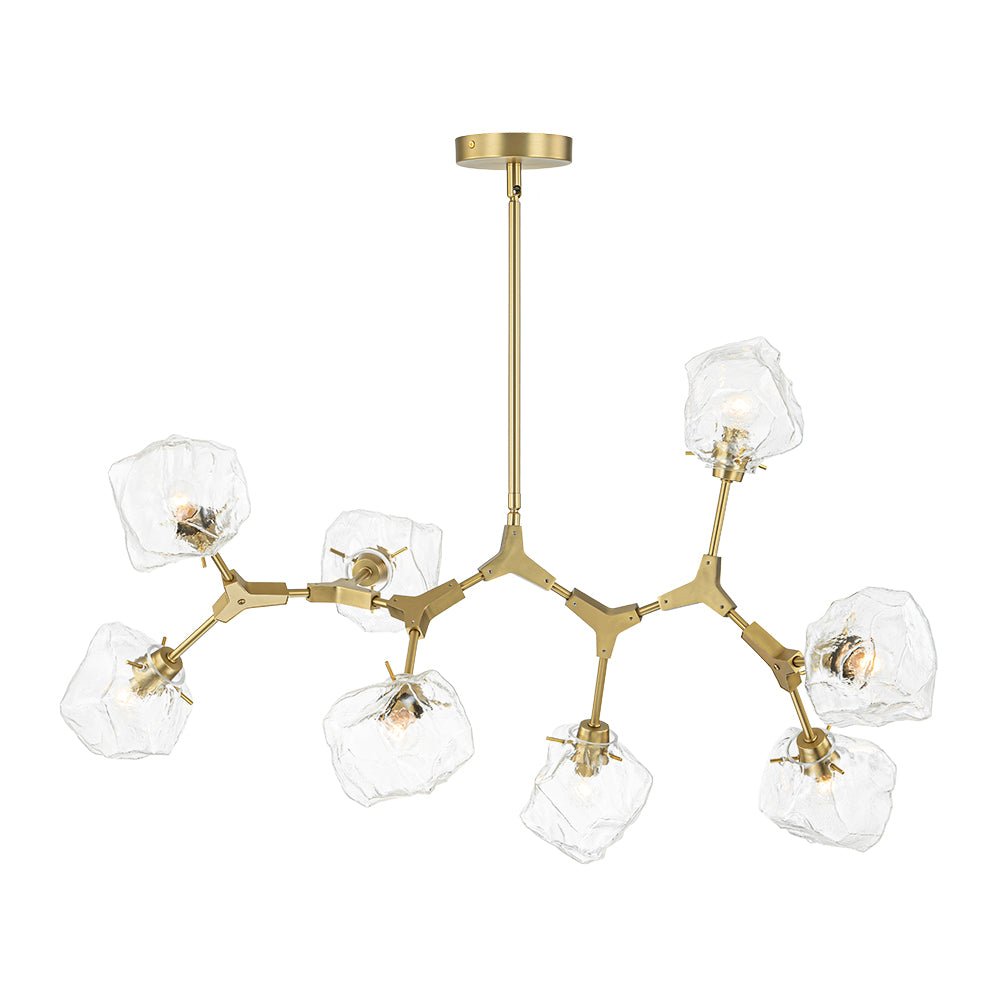Brass 8-Light Organic Branch Frozen Glass Ice Style Chandelier