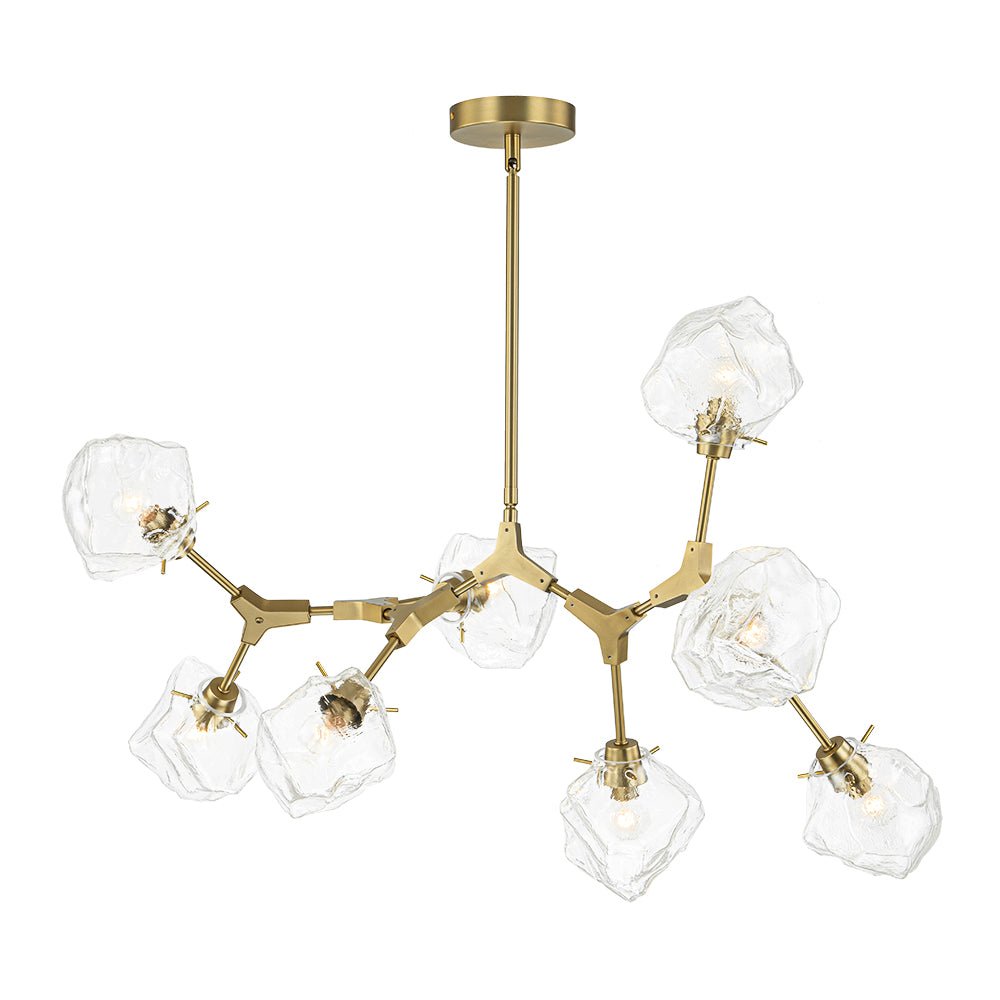 Brass 8-Light Organic Branch Frozen Glass Ice Style Chandelier