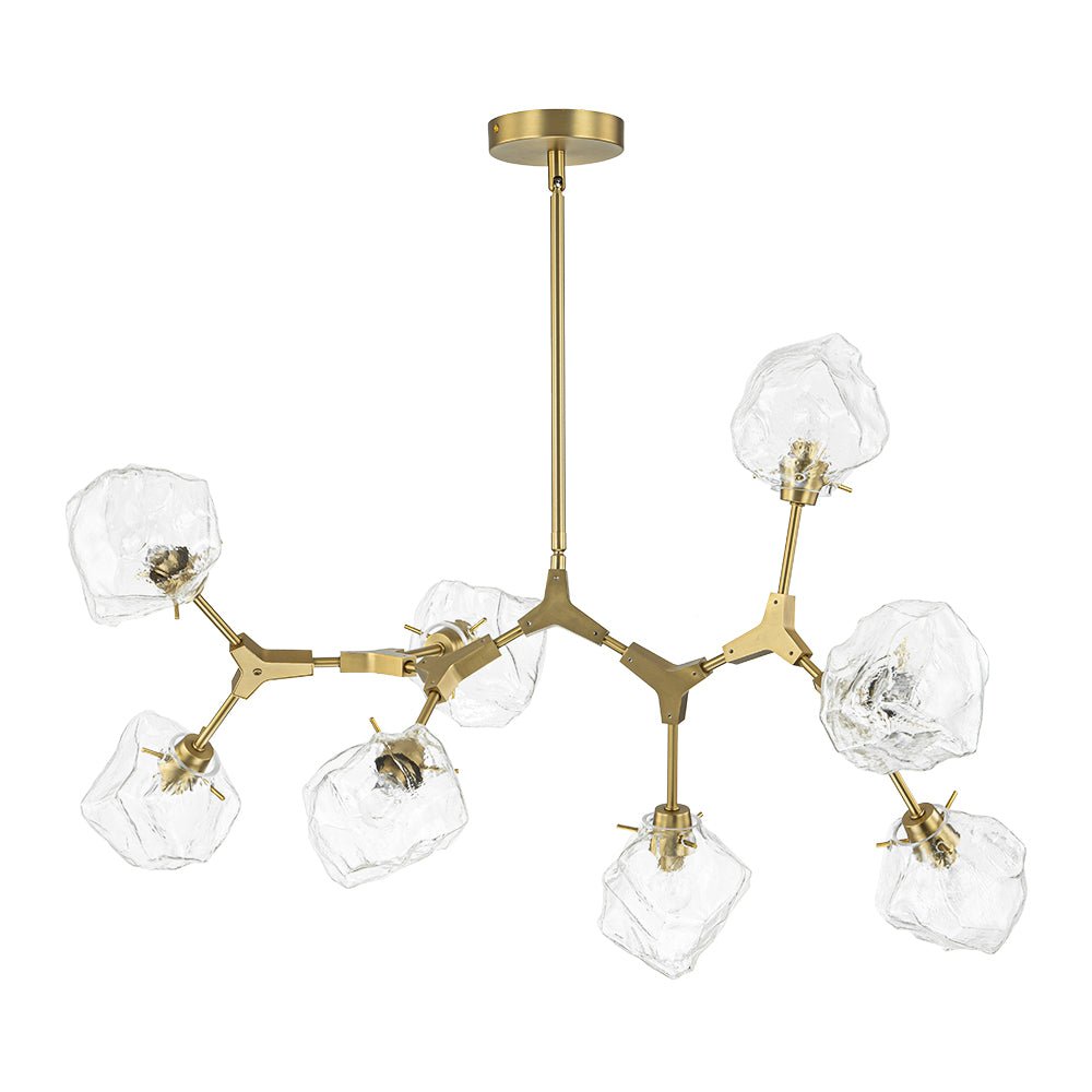 Brass 8-Light Organic Branch Frozen Glass Ice Style Chandelier