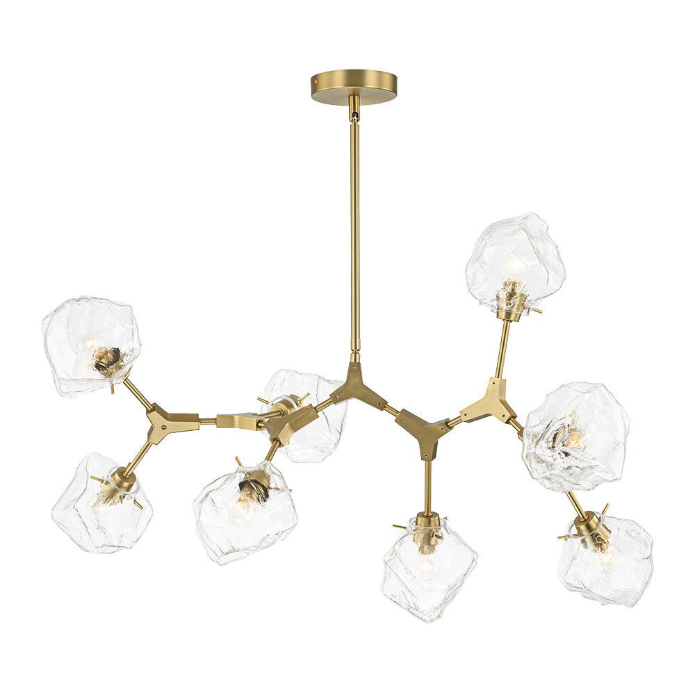 Brass 8-Light Organic Branch Frozen Glass Ice Style Chandelier